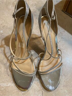 Ivanka Trump Metallic Silver Glitter Strappy Heels